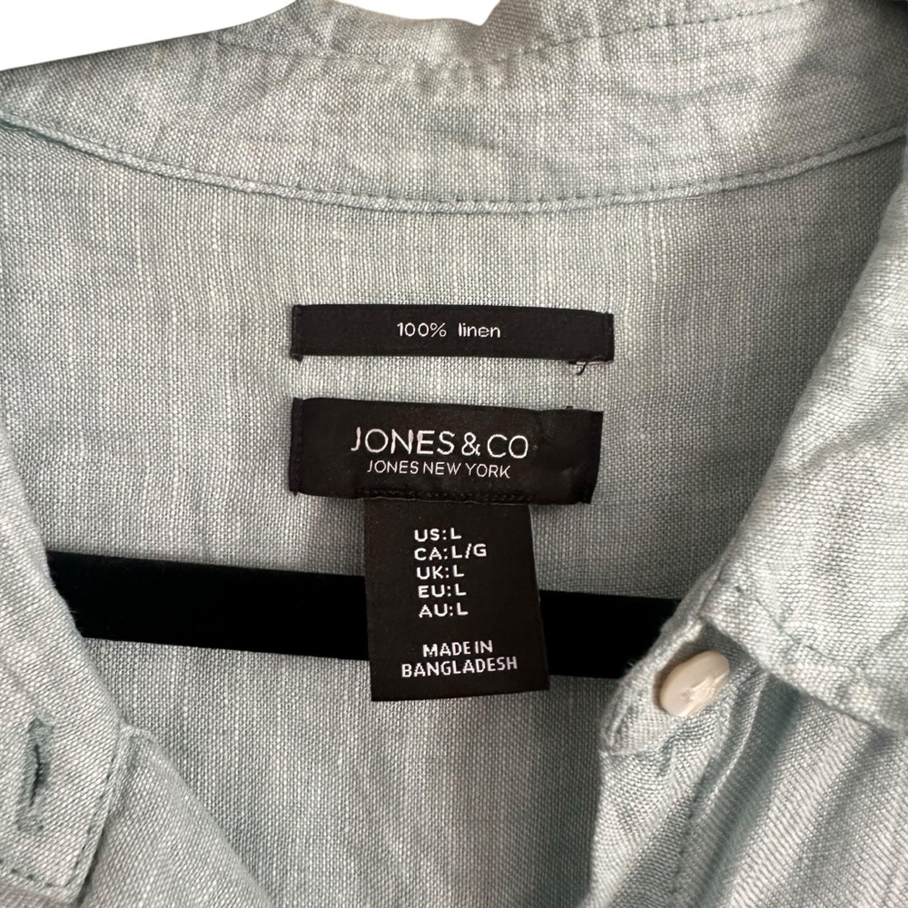 JNY JONES NY 100% Linen Light Blue T-Shirt Dress Tunic Top With Pockets- L - Picture 3 of 8